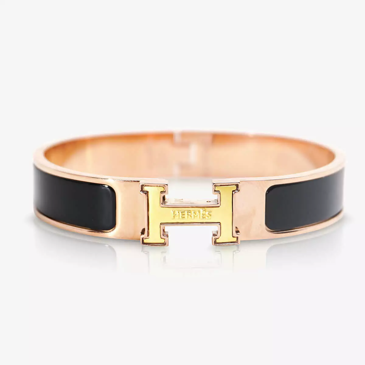 H-Shaped Fashion Bangle in Black/Pink Gold