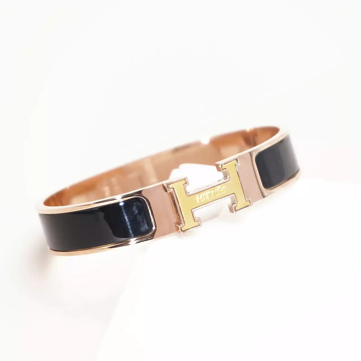 H-Shaped Fashion Bangle in Black/Pink Gold - Image 2