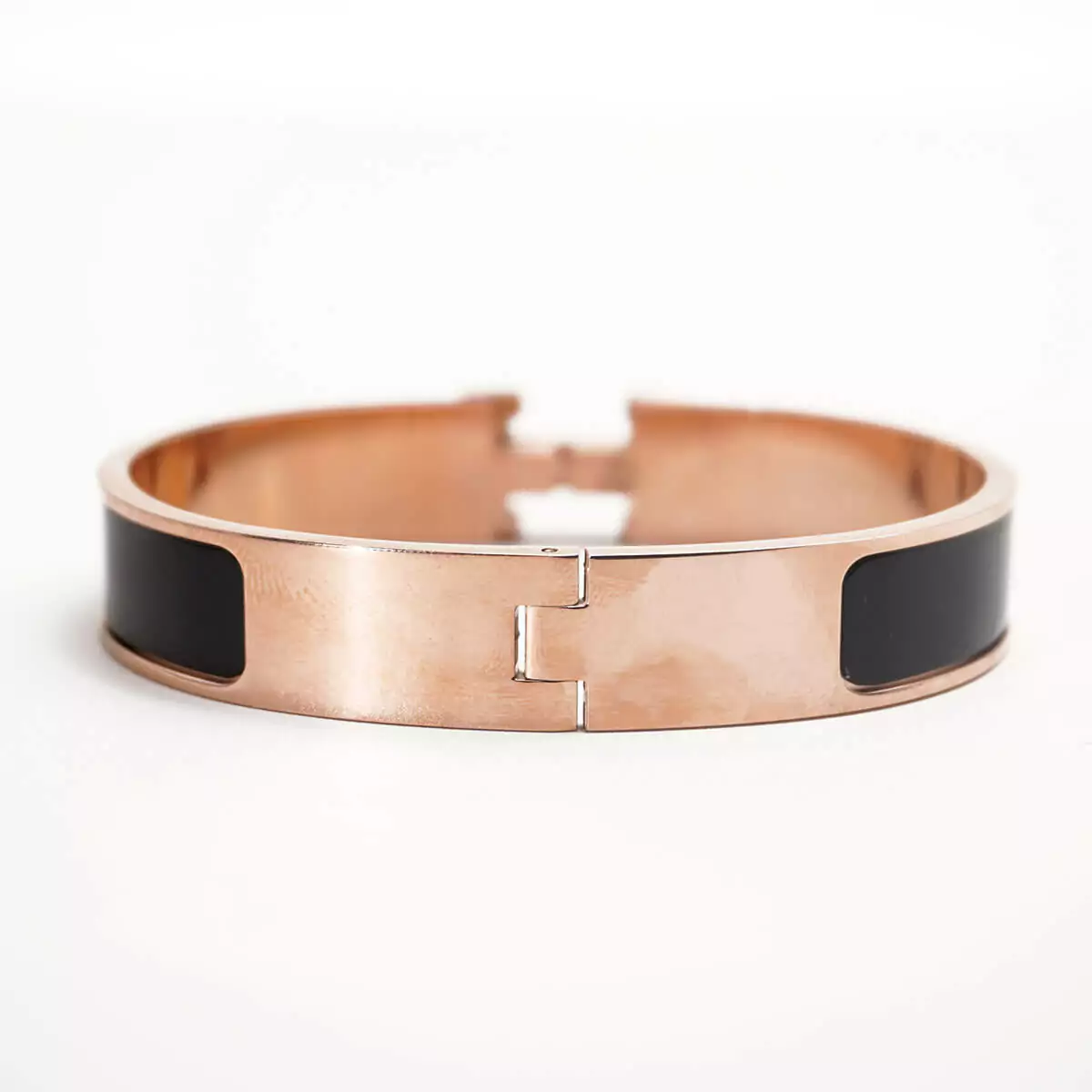 H-Shaped Fashion Bangle in Black/Pink Gold - Image 3