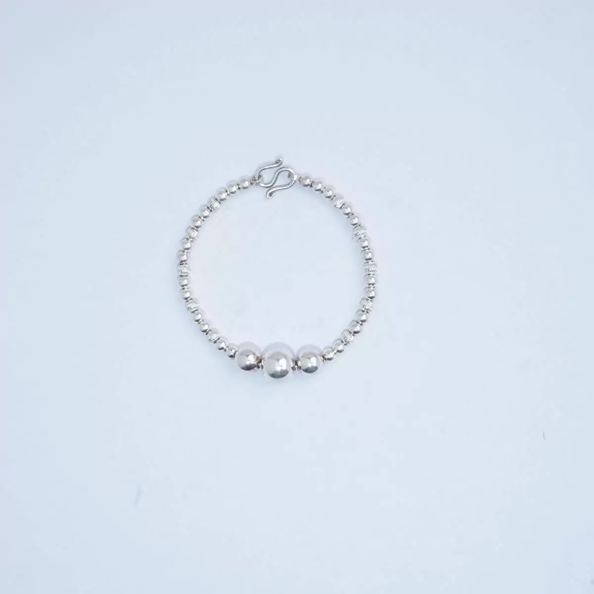 Sterling Silver Bracelet 92.5% Silver Yintan Beads and Features a Central Section With Three Larger Prayer Beads - Image 2