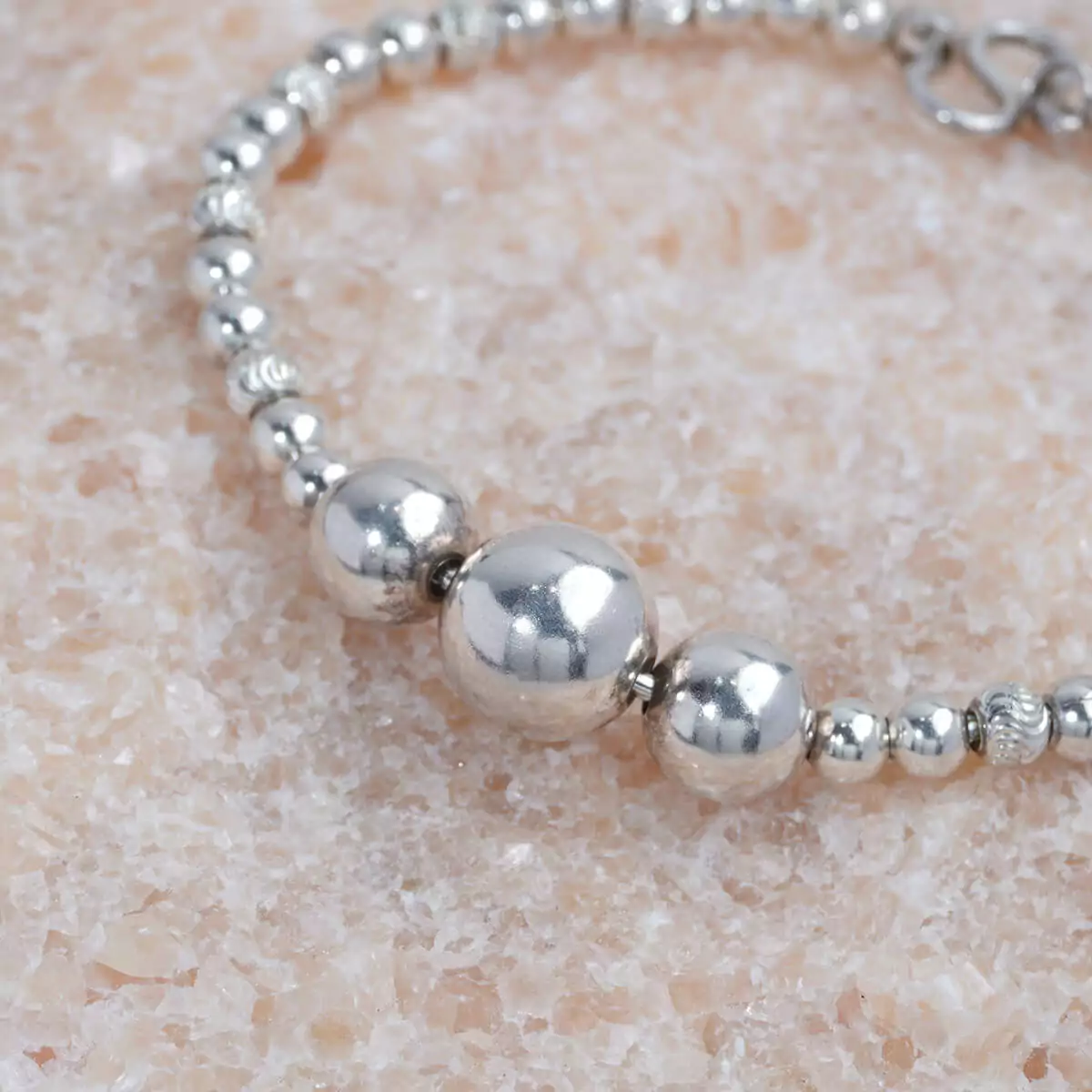 Sterling Silver Bracelet 92.5% Silver Yintan Beads and Features a Central Section With Three Larger Prayer Beads - Image 3