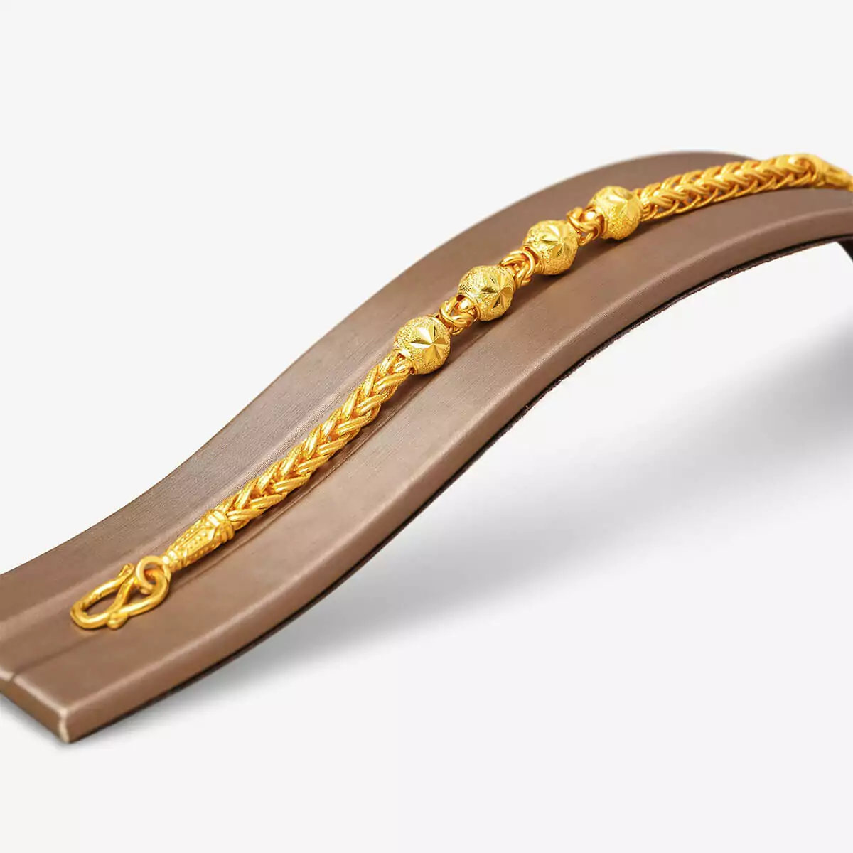 Gold Bracelet 1 Baht Hand Braided Pattern Barrel Shaped