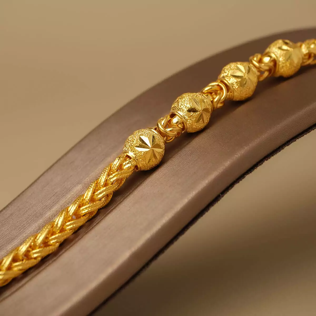 Gold Bracelet 1 Baht Hand Braided Pattern Barrel Shaped - Image 2